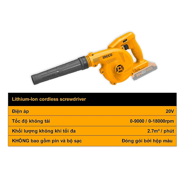 MÁY THỔI BỤI DÙNG PIN 20V INGCO CABLI20018 - HÀNG CHÍNH HÃNG