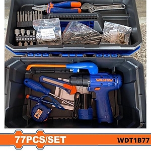 BỘ 77 MÓN DỤNG CỤ CẦM TAY KÈM MÁY KHOAN DÙNG PIN 12V (WCDS510) WDT1B77 WADFOW (KÈM 1 PIN, 1 CÁP USB TYPE A ĐẾN TYPE C) - HÀNG CHÍNH HÃNG