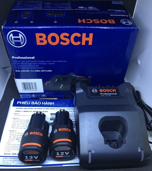 BỘ 2 PIN BOSCH 2.0AH SẠC NHANH GAL 12V-40 -HÀNG CHÍNH HÃNG