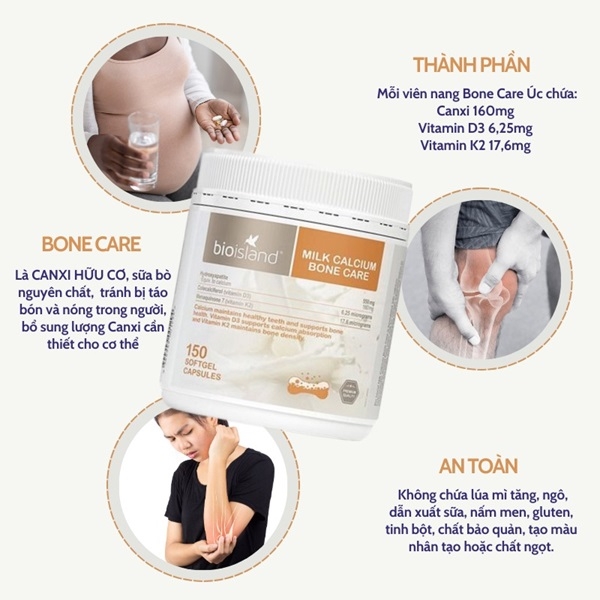 Thành phần trong viên sữa bổ sung canxi Bio Island Milk Calcium Bone Care 150 viên 