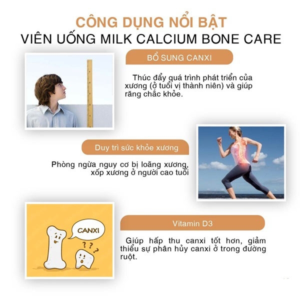 Công dụng của viên sữa bổ sung canxi Bio Island Milk Calcium Bone Care 