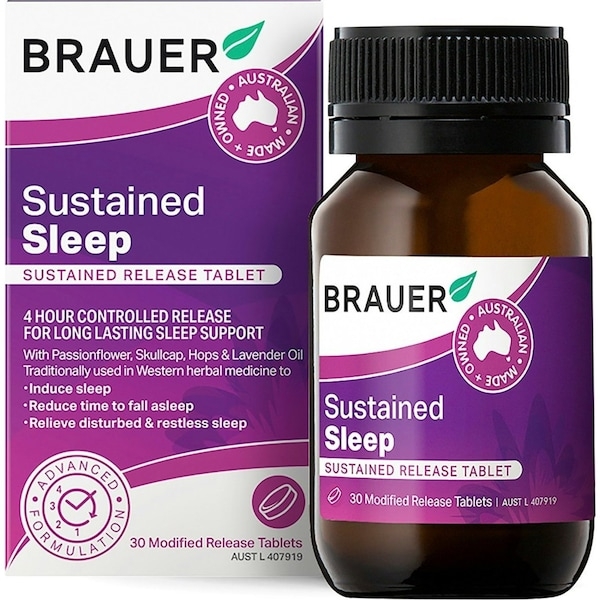 Viên uống hỗ trợ giấc ngủ kéo dài Brauer Sleep Sustained Release