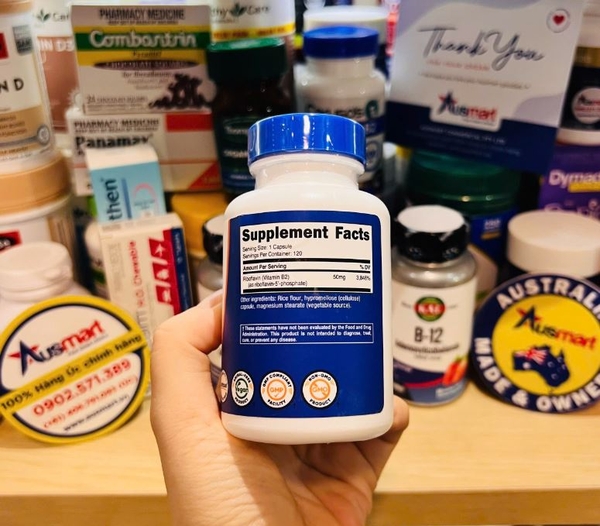 Viên uống bổ sung Vitamin B2 dạng hoạt tính Nutricost R-5-P Riboflavin-5-Phosphate 50mg