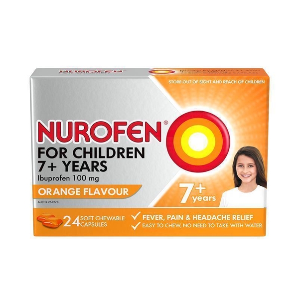 Siro hạ sốt giảm đau cho trẻ em Nurofen For Children 7+ Ibuprofen 100mg Orange