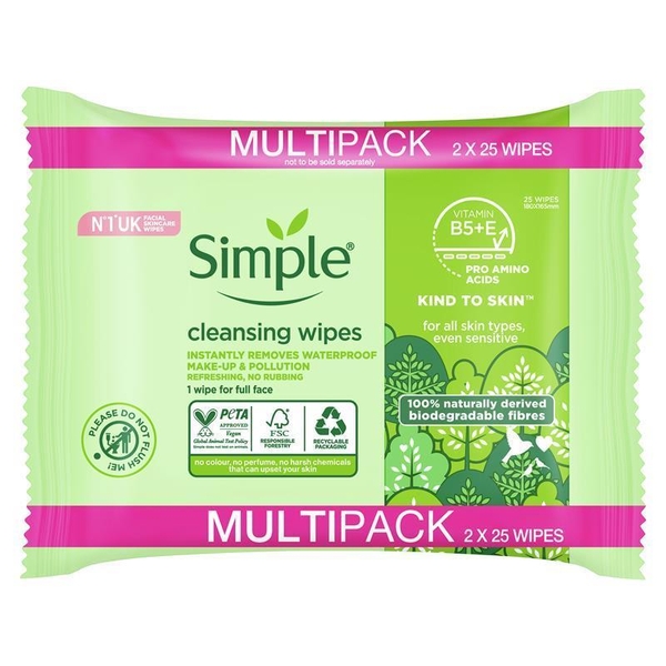 Khăn ướt tẩy trang Simple Biodegradable Cleansing Wipes