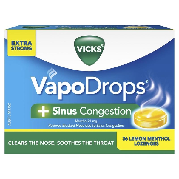 Viên ngậm thông mũi xoang Vicks VapoDrops + Sinus Congestion Menthol