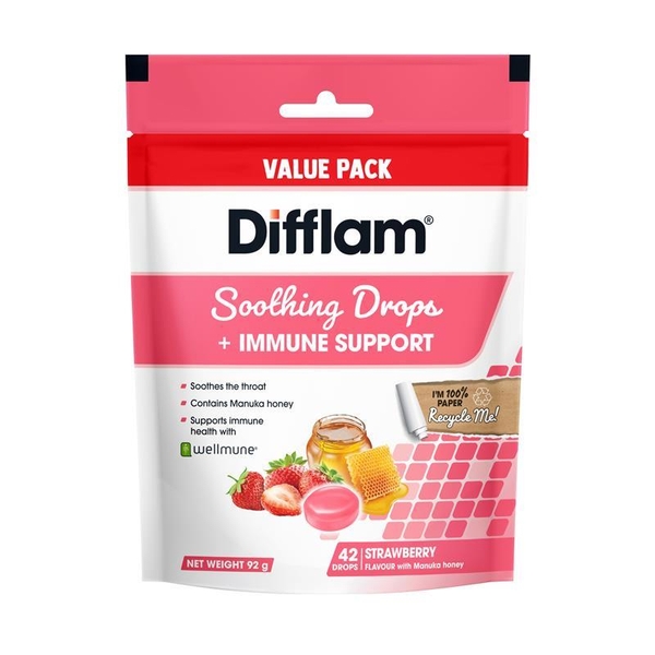Viên ngậm dịu họng hỗ trợ miễn dịch Difflam Soothing Drops + Immune Support