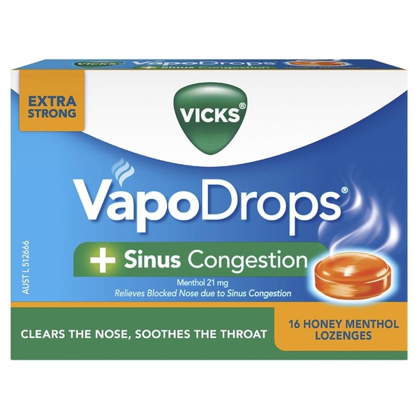 Viên ngậm thông mũi xoang Vicks VapoDrops + Sinus Congestion Menthol