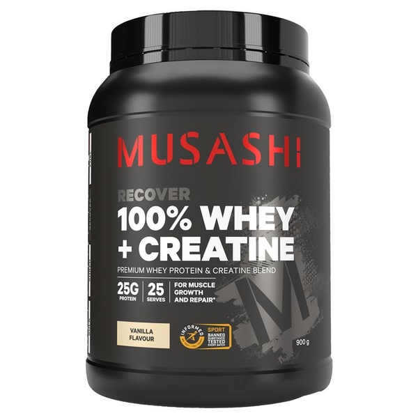Bột uống hỗ trợ tăng cơ Musashi 100% Whey + Creatine