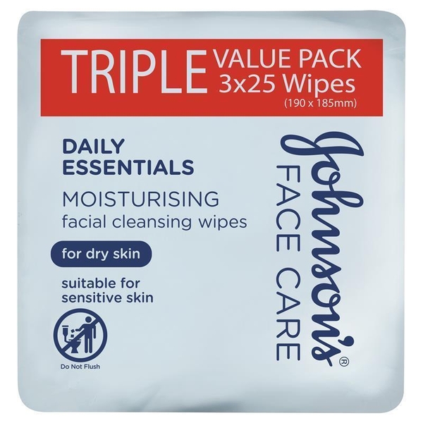 Khăn giấy tẩy trang dưỡng ẩm cho da khô Johnson's Face Care Moisturising Facial Cleansing Wipes For Dry Skin