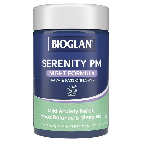 Viên uống hỗ trợ giấc ngủ Bioglan Serenity PM Night Formula + Kava & Passionflower 40 viên