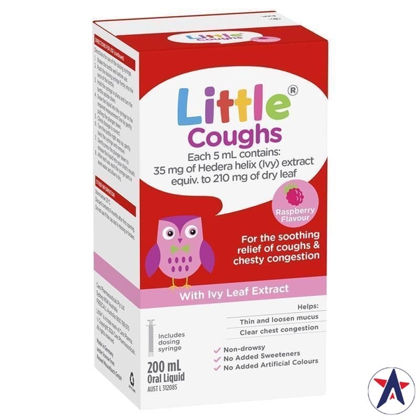 Siro ho cho bé từ 2 tuổi Little Coughs vị dâu Raspberry 200ml