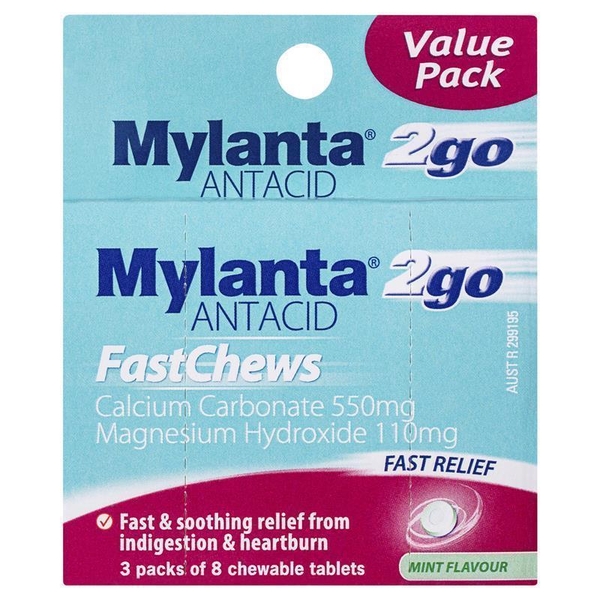 Viên nhai giảm axit dạ dày Mylanta 2Go FastChews vị bạc hà