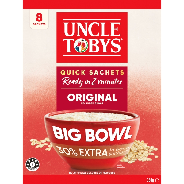 Yến mạch ăn liền Uncle Tobys Oats Quick Sachets Big Bowl Original 368g