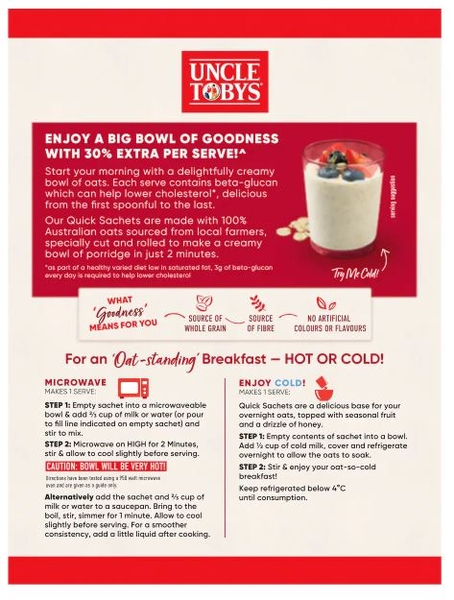 Yến mạch ăn liền Uncle Tobys Oats Quick Sachets Big Bowl Original 368g