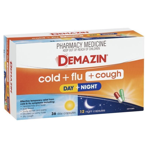 Viên uống giảm cảm lạnh, cúm và ho Demazin Cold + Flu + Cough Day + Night