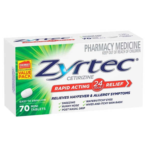 Viên uống giảm dị ứng và viêm mũi dị ứng Zyrtec Rapid Acting Antihistamine Allergy & Hayfever Mini Tablets