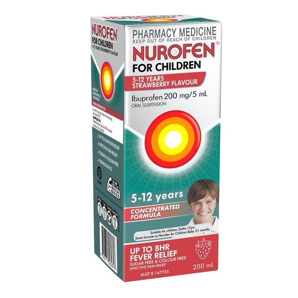 Siro hạ sốt và giảm đau cho trẻ 5-12 tuổi Nurofen For Children 5-12yrs Pain and Fever Relief Concentrated Liquid Ibuprofen 200mg/5ml