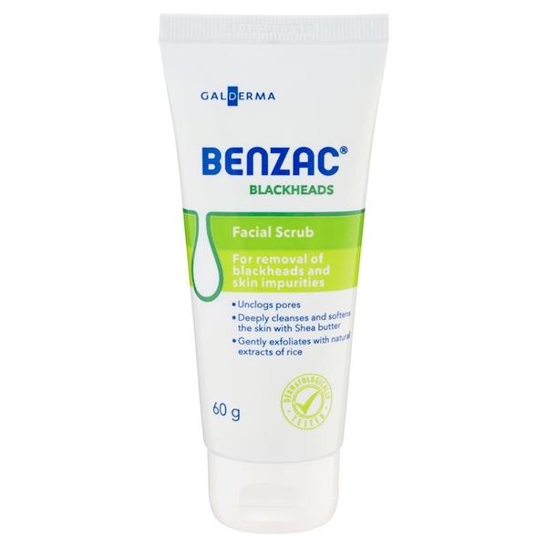 Tẩy tế bào chết cho da mụn đầu đen Benzac Blackheads Facial Scrub 60g [Pre-order]