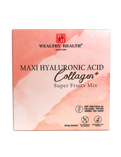 Bột Collagen Wealthy Health Maxi Hyaluronic Acid Collagen + Super Fruits Mix 4g x 30 gói