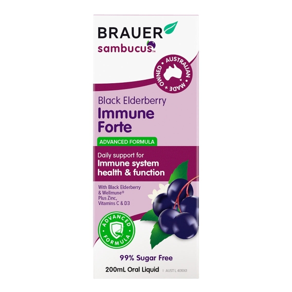 Siro tăng đề kháng từ Elderberry Brauer Sambucus Black Elderberry Immune Forte