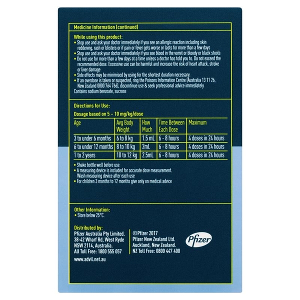 Thuốc giảm đau, hạ sốt cho trẻ Advil Infant 3 Months - 2 Years Pain & Fever Drops 40ml
