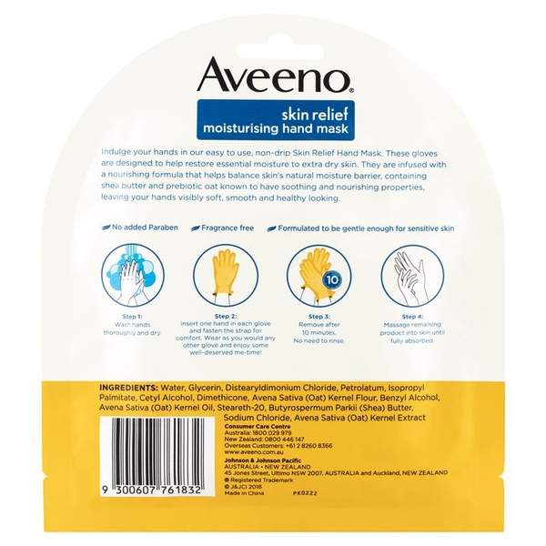 Mặt nạ dưỡng ẩm tay Aveeno Skin Relief Moisturising Fragrance Free Hand Mask 1 Pair
