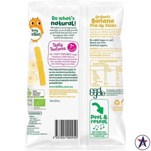 Bánh que ăn dặm cho bé Baby Bellies Banana Pick Up Sticks 16g