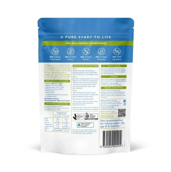 Bột ăn dặm Bellamy's Organic Apple & Cinnamon Baby Porridge 125g