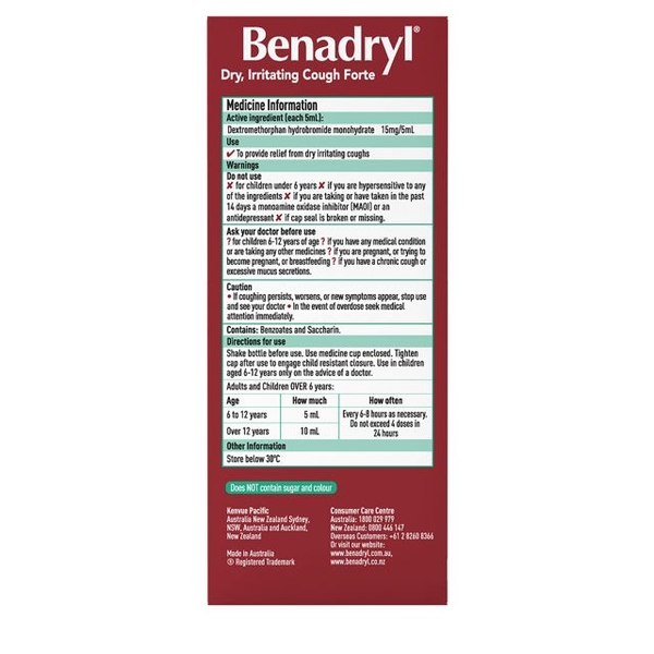 Siro ho khan Benadryl Dry Irritating Cough Forte 200ml
