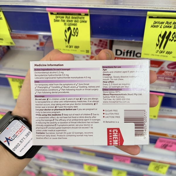 Viên ngậm trị đau họng Betadine Anaesthetic Lozenges Berry Sore Throat