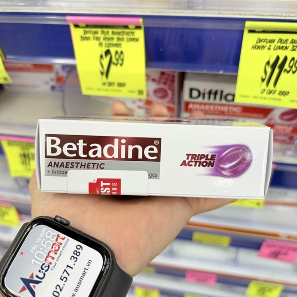 Viên ngậm trị đau họng Betadine Anaesthetic Lozenges Berry Sore Throat