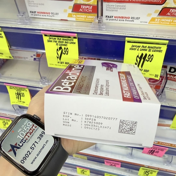 Viên ngậm trị đau họng Betadine Anaesthetic Lozenges Berry Sore Throat