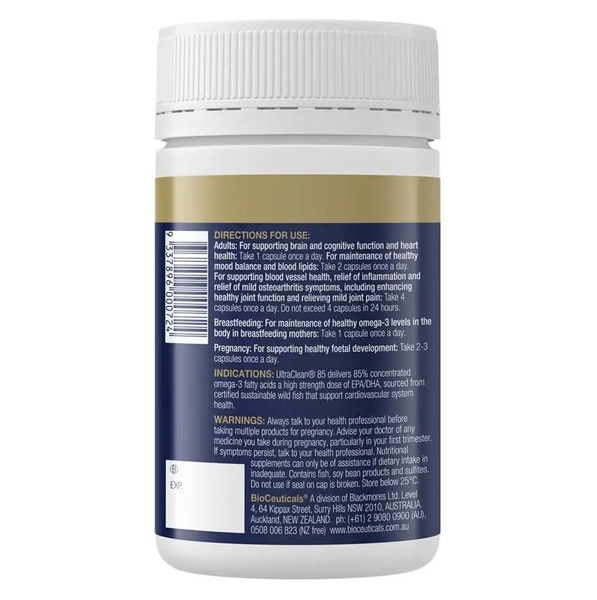 Viên uống bổ não, tim mạch BioCeuticals UltraClean 85% Omega-3 120 viên