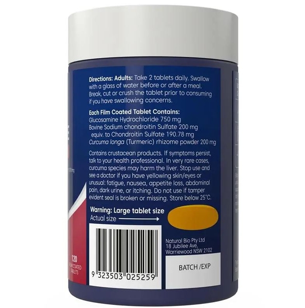 Viên uống bổ xương khớp Bioglan Glucosamine + Chondroitin + Turmeric 120 viên