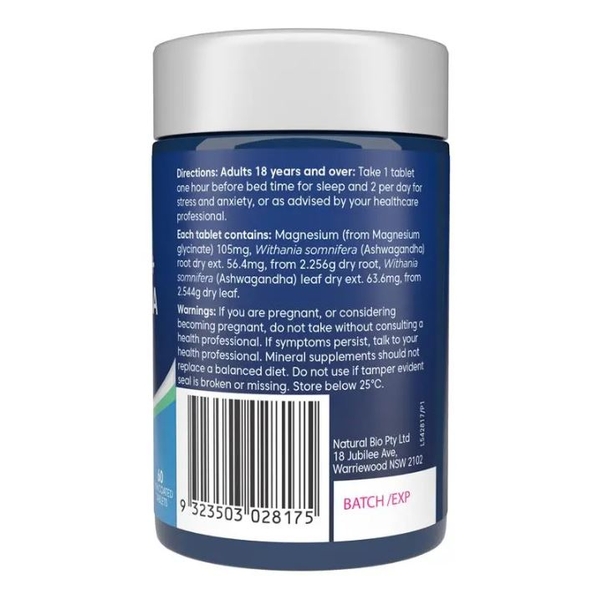 Viên uống magiê Bioglan Magnesium + Ashwaganha