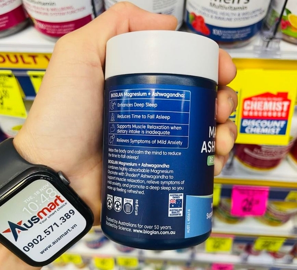 Viên uống magiê Bioglan Magnesium + Ashwaganha 60 viên