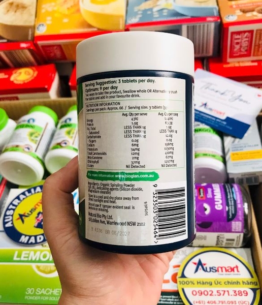 Tảo xoắn Bioglan Organic Spirulina 1000mg 200 viên