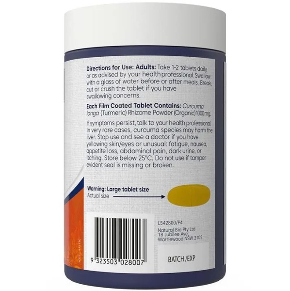 Viên uống nghệ liều cao Bioglan Organics Turmeric High Strength 1000mg