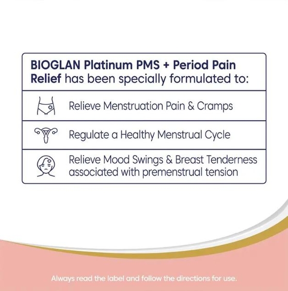 Viên uống cân bằng Hormone và giảm đau bụng kinh Bioglan Platinum PMS & Period Pain Relief 60 viên