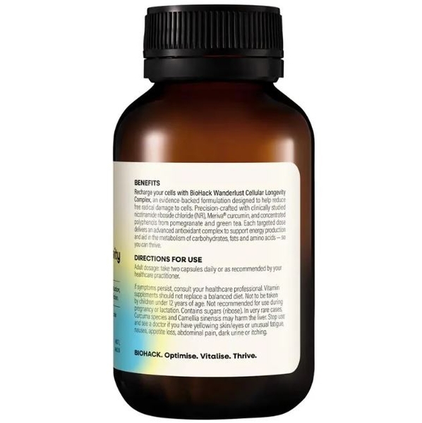 Viên uống chống oxy hoá BioHack Wanderlust Cellular Longevity Complex 60 viên