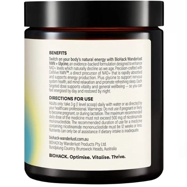Bột tăng năng lượng tế bào và thư giãn BioHack Wanderlust NMN + Glycine Powder