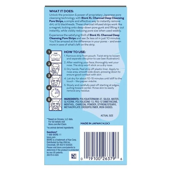 Miếng dán lột mụn làm sạch sâu lỗ chân lông Biore Mens Charcoal Deep Cleansing Pore