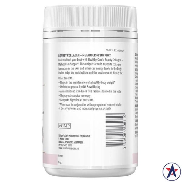 Bột collagen hỗ trợ trao đổi chất Healthy Care Beauty Collagen + Metabolism Support 120g