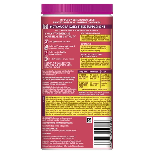 Bột Metamucil Wild Berry Smooth bổ sung chất xơ
