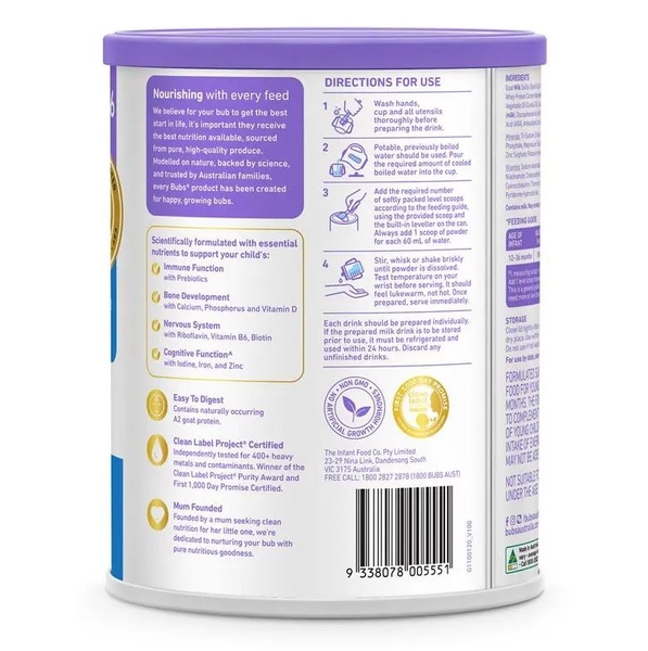 Sữa dê Bubs Australian Goat Milk của Úc số 3 (800g) (1- 3 tuổi)