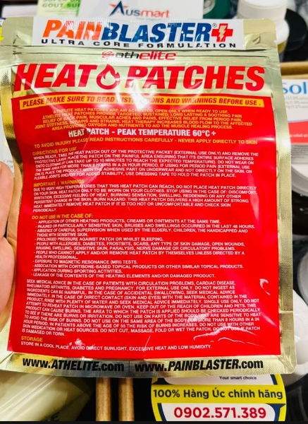 Miếng dán giữ ấm giảm đau Athelite Heat Patches Regular 7 miếng (13cm x 10cm)