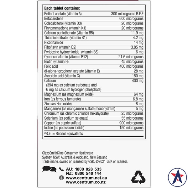 Centrum Multivitamin For Women cho nữ dưới 50 tuổi
