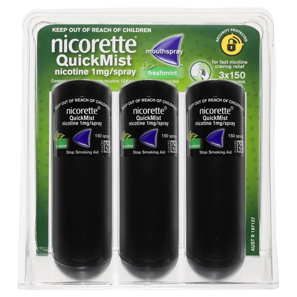Chai xịt cai thuốc lá vị bạc hà Nicorette Quit Smoking QuickMist Mouth Spray Freshmint Triple 150 Sprays (13.2ml x 3)