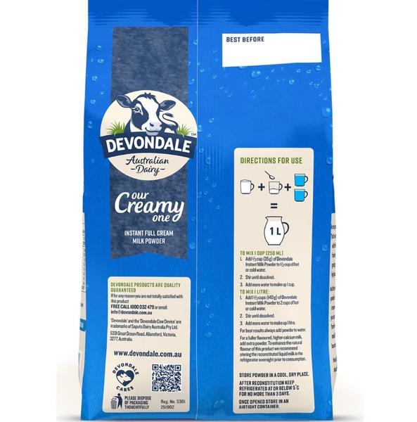Sữa bột nguyên kem Devondale Full Cream Long Life Milk Powder 1kg